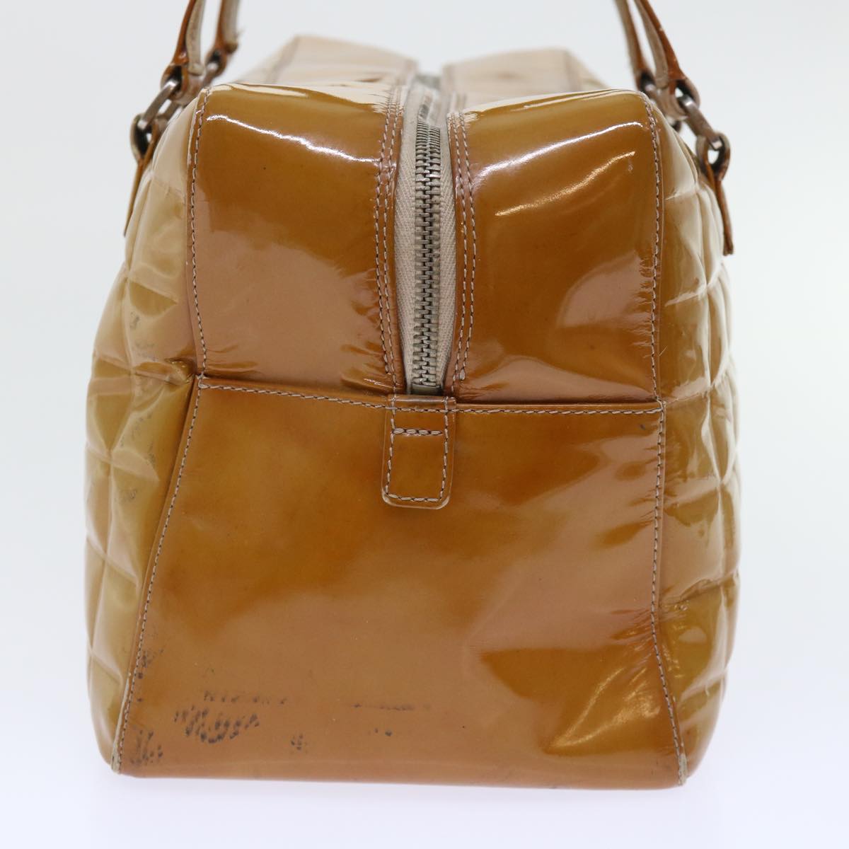 Chanel Choco Bar Line Shoulder Bag Patent leather Yellow CC Auth bs