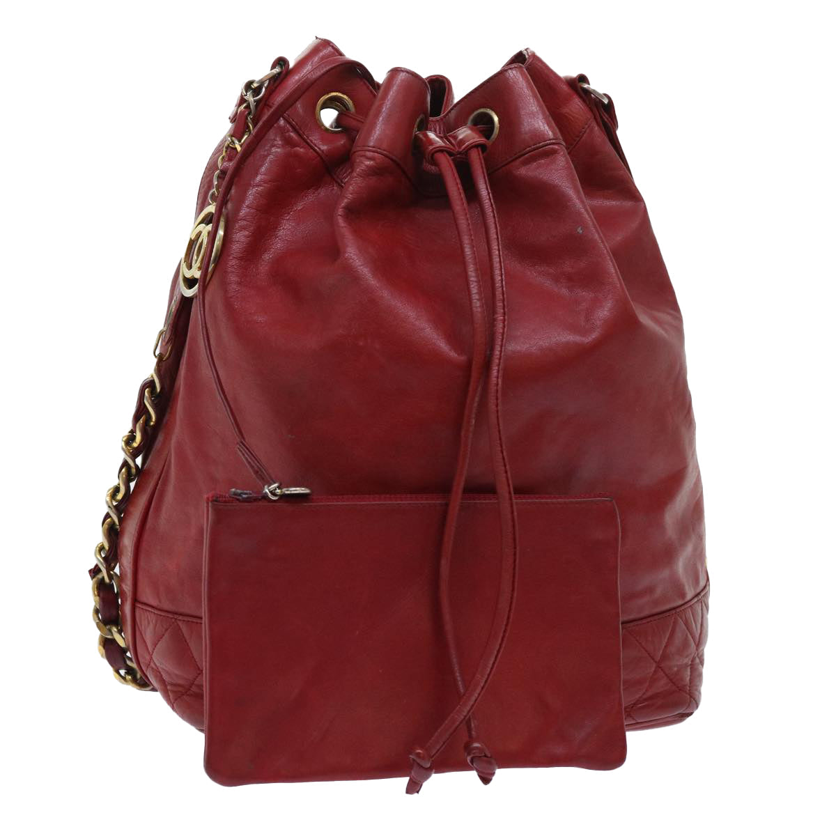 Chanel Chain Shoulder Bag Lamb Skin Red CC Auth bs