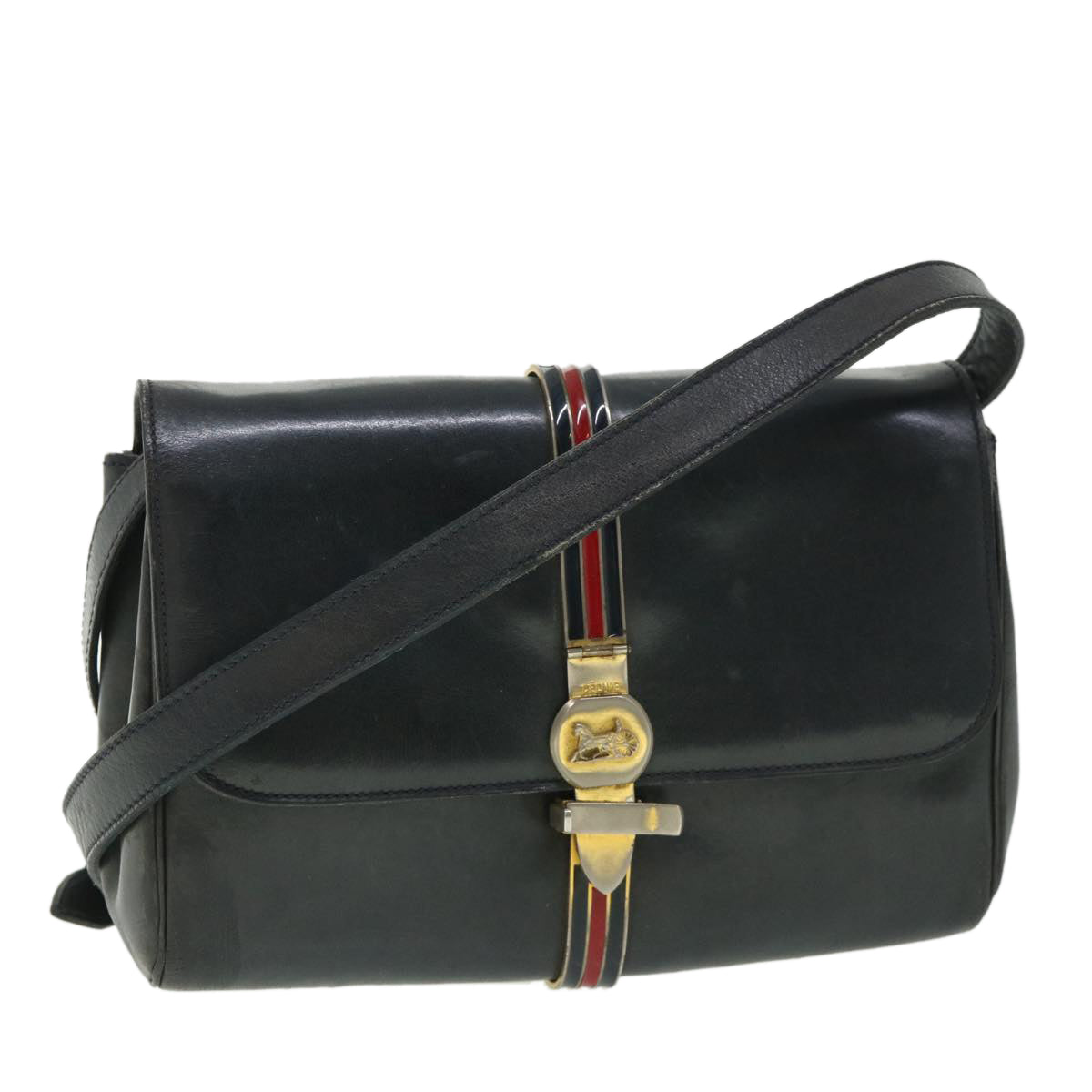Luxury Horse Carriage Shoulder Bag Navy Leather
