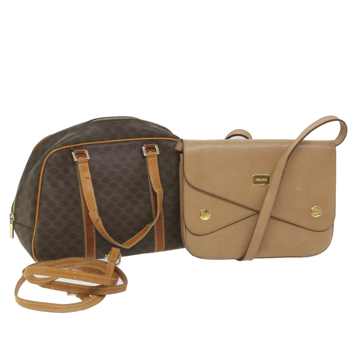 Luxury Macadam Shoulder Bag Pvc Set Beige Leather Canvas Beige Brown