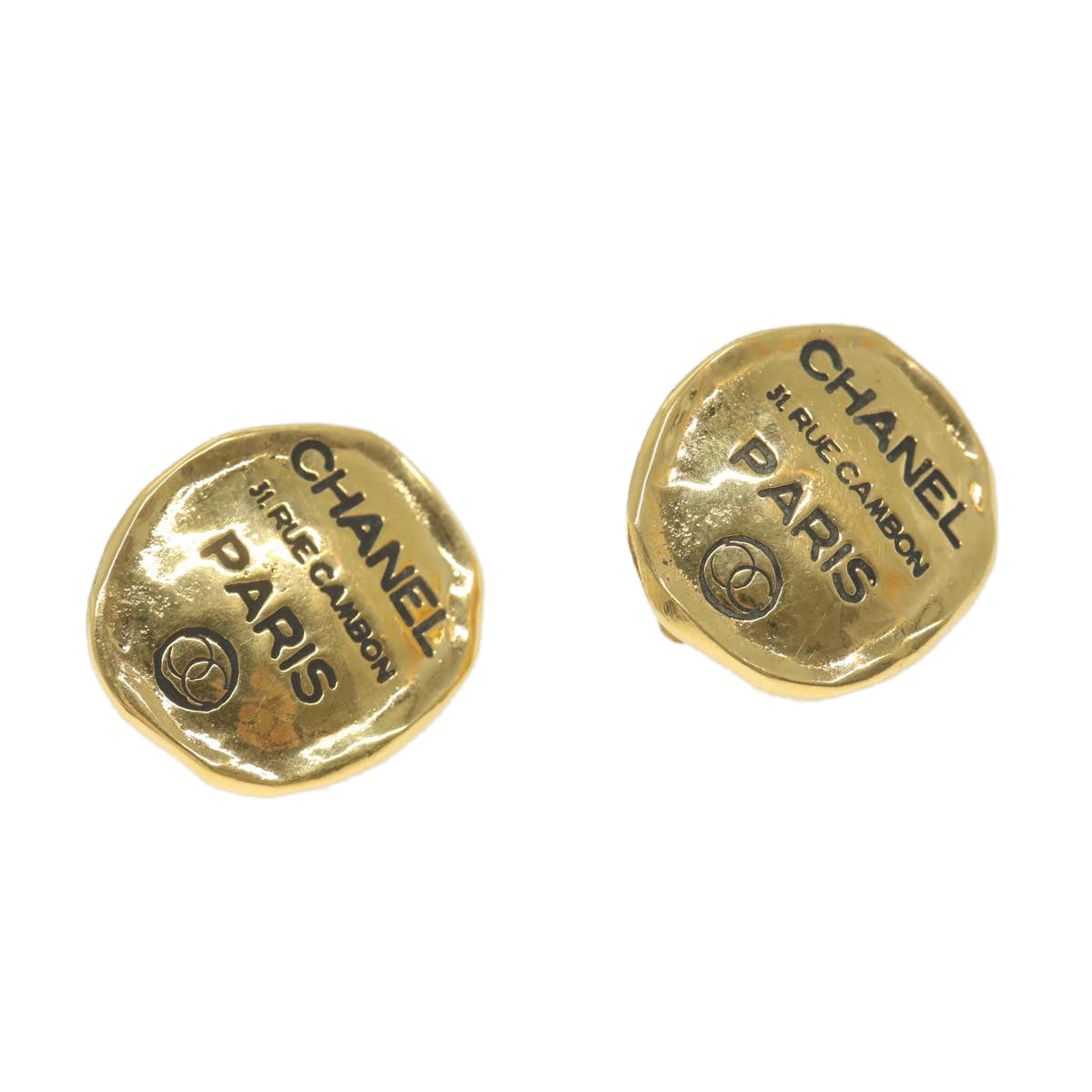 Chanel Cambon Earring Metal Gold Tone CC Auth bs