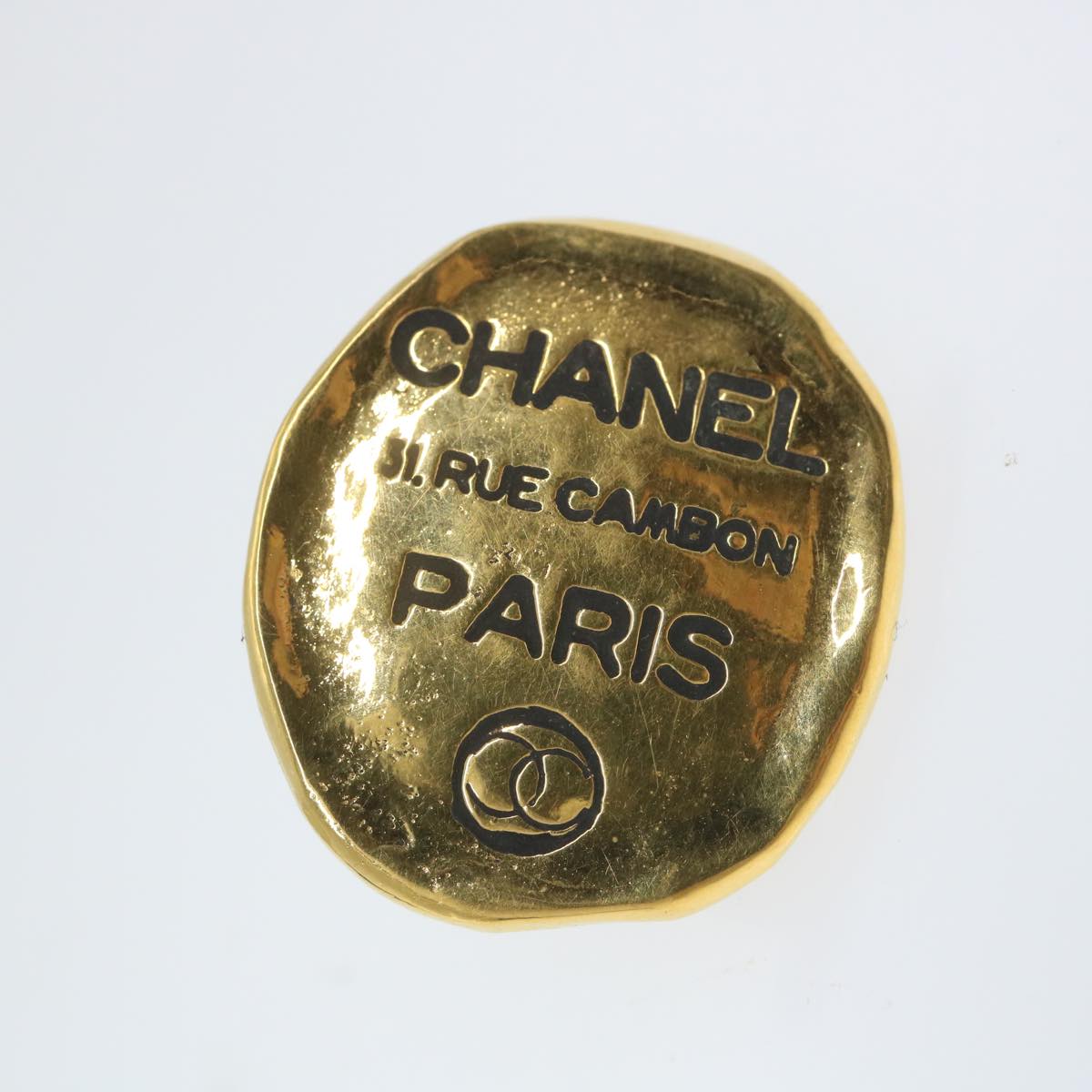 Chanel Cambon Earring Metal Gold Tone CC Auth bs