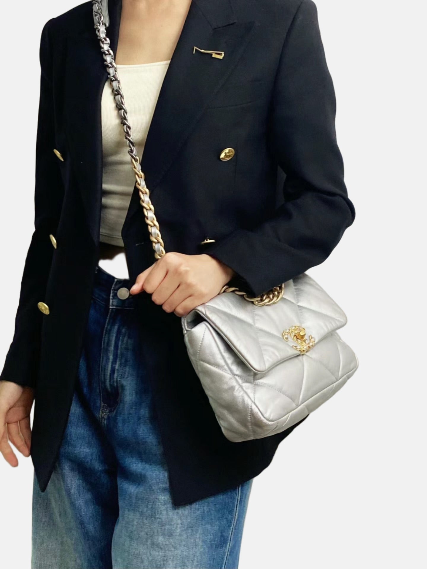 Chanel 19 Silver Small Crossbody Bag Bag 1