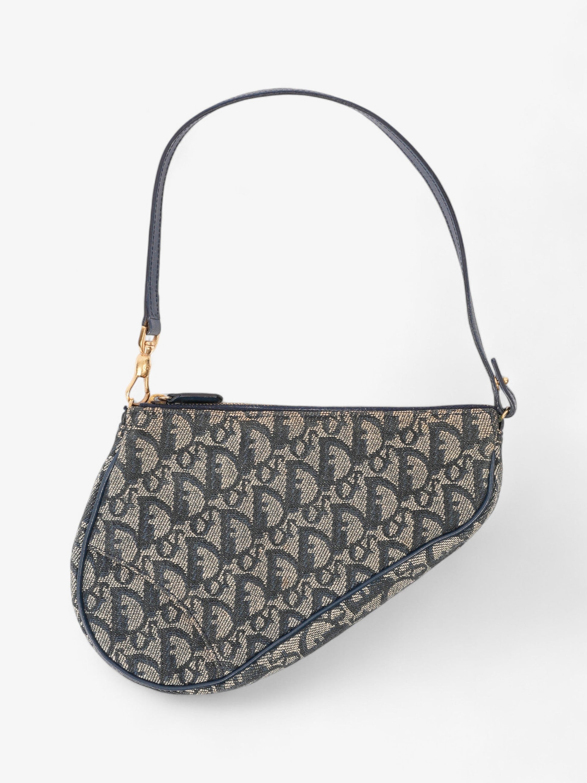 Dior Christian Saddle Pouch Oblique Shoulder Bag Canvas Blue