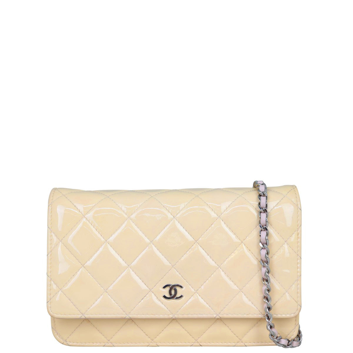 Chanel Classic Wallet on Patent Shell Handbag Pink Chain