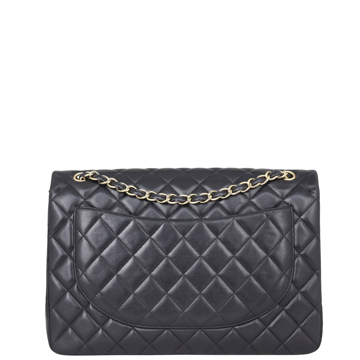 Chanel Classic Single Maxi Lambskin Hardware Handbag Black Gold