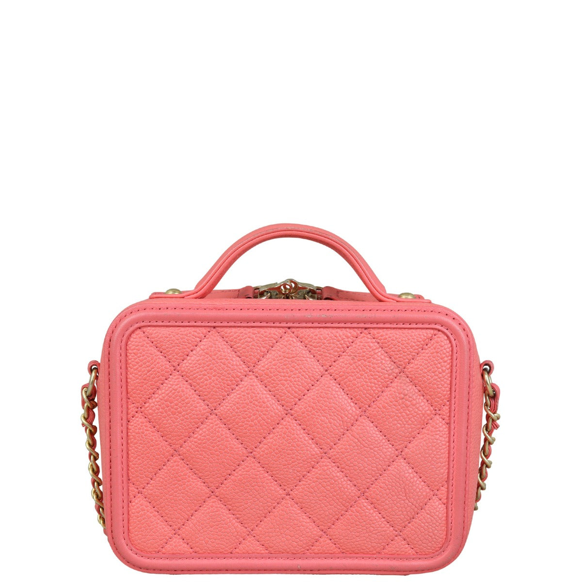 Chanel CC Filigree Vanity Case Bright Coral Handbag Pink Small