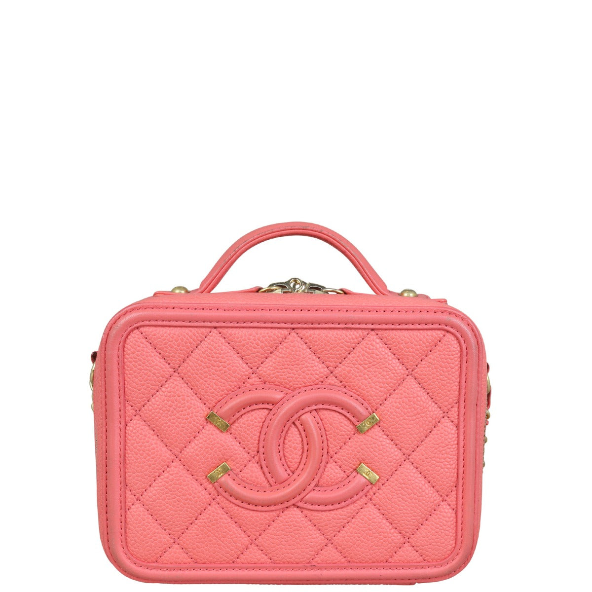 Chanel CC Filigree Vanity Case Bright Coral Handbag Pink Small