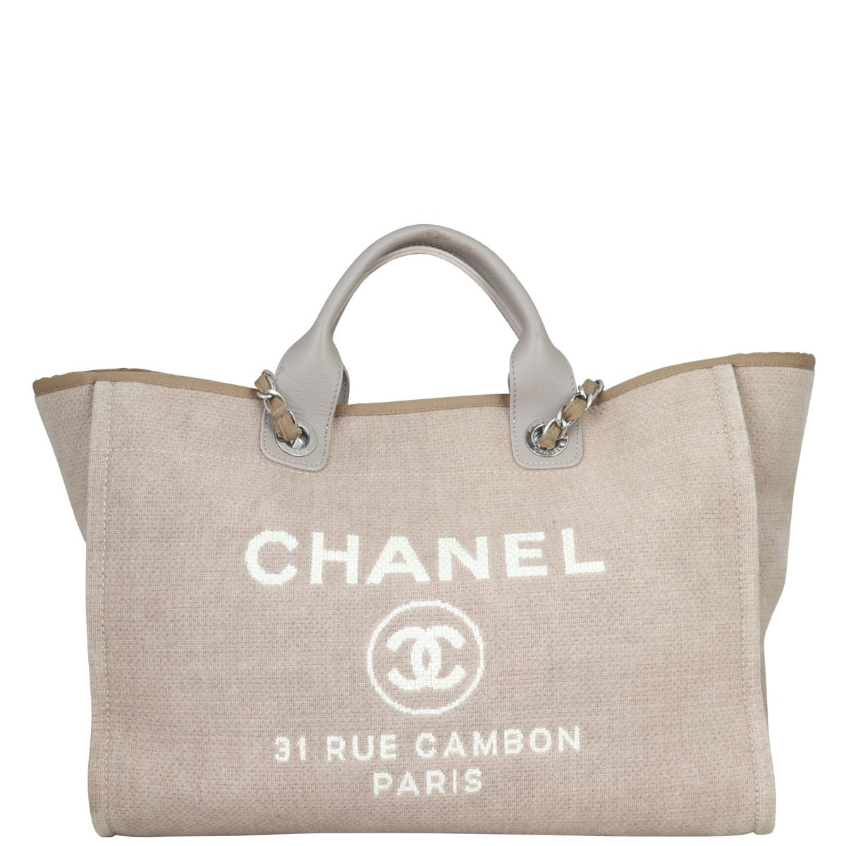 Chanel Deauville Tote Hardware Brown Silver Tote Bag