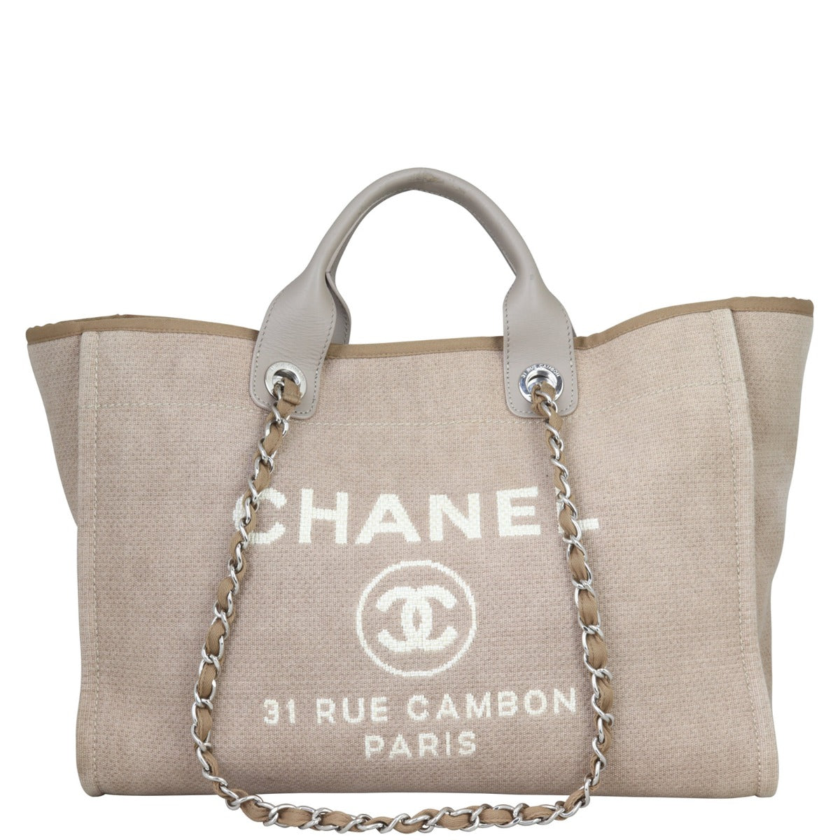 Chanel Deauville Tote Hardware Brown Silver Tote Bag