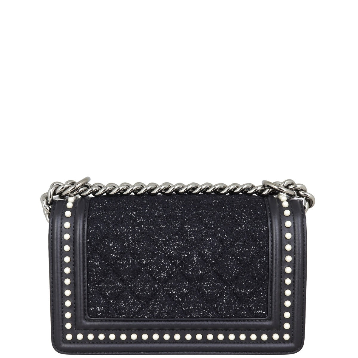 Chanel Boy Tweed Pearls Handbag Small