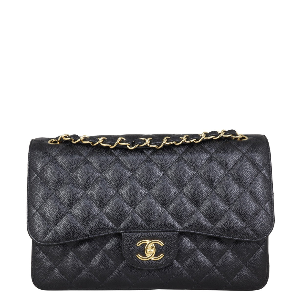 Chanel Classic Double Jumbo Lambskin Hardware Handbag Black Gold