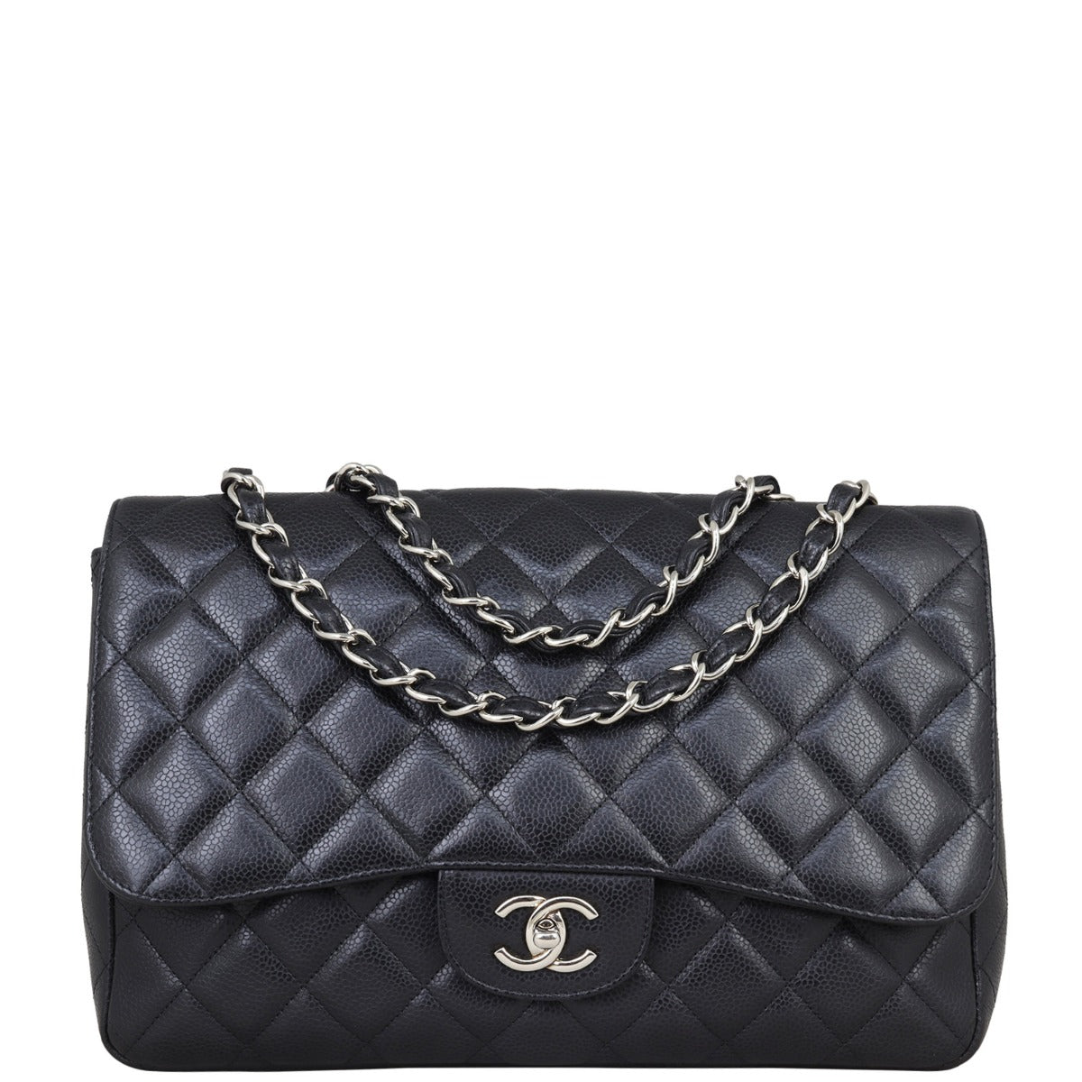Chanel Classic Single Jumbo Caviar Handbag Black Flap