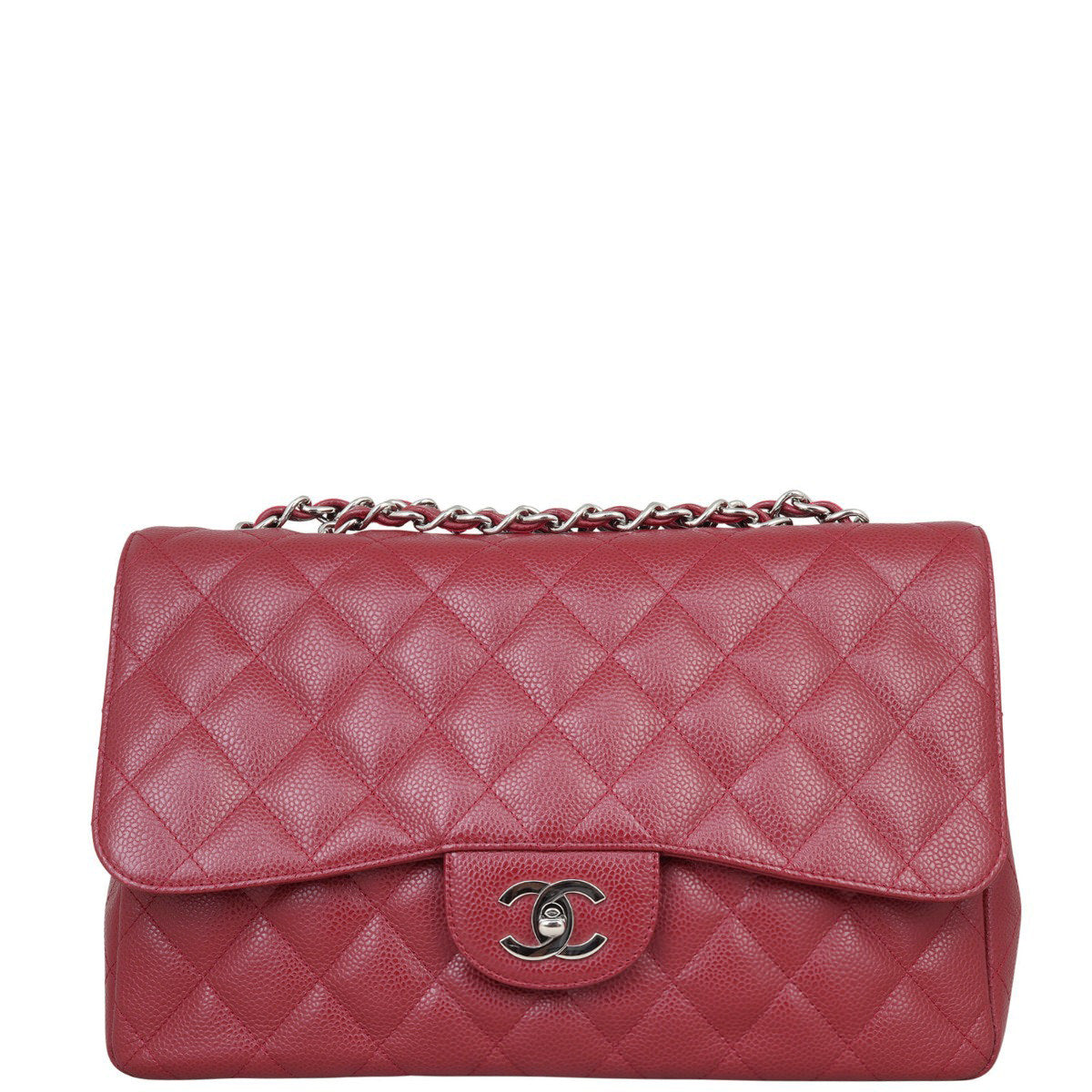 Chanel Classic Single Jumbo Burgundy Handbag Red Flap