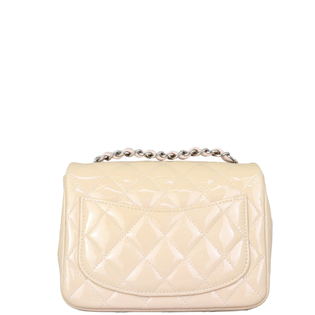 Chanel Classic Flap Square Patent Handbag White Beige Mini Bag