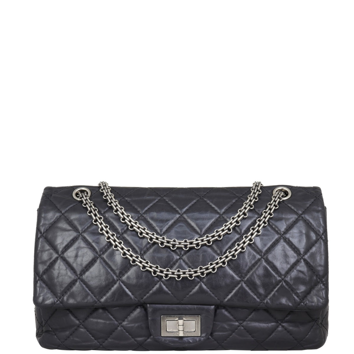 Chanel 2.55 Reissue 227 Double Bag Hardware Silver Flap Handbag
