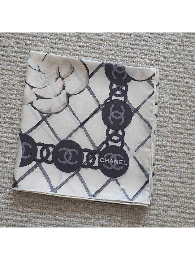 Camellia Square Silk Scarf White Chanel