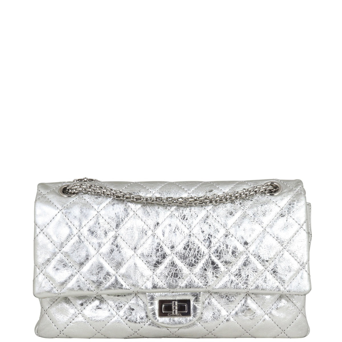 Chanel 2.55 Reissue 226 Double Bag Silver Flap Handbag