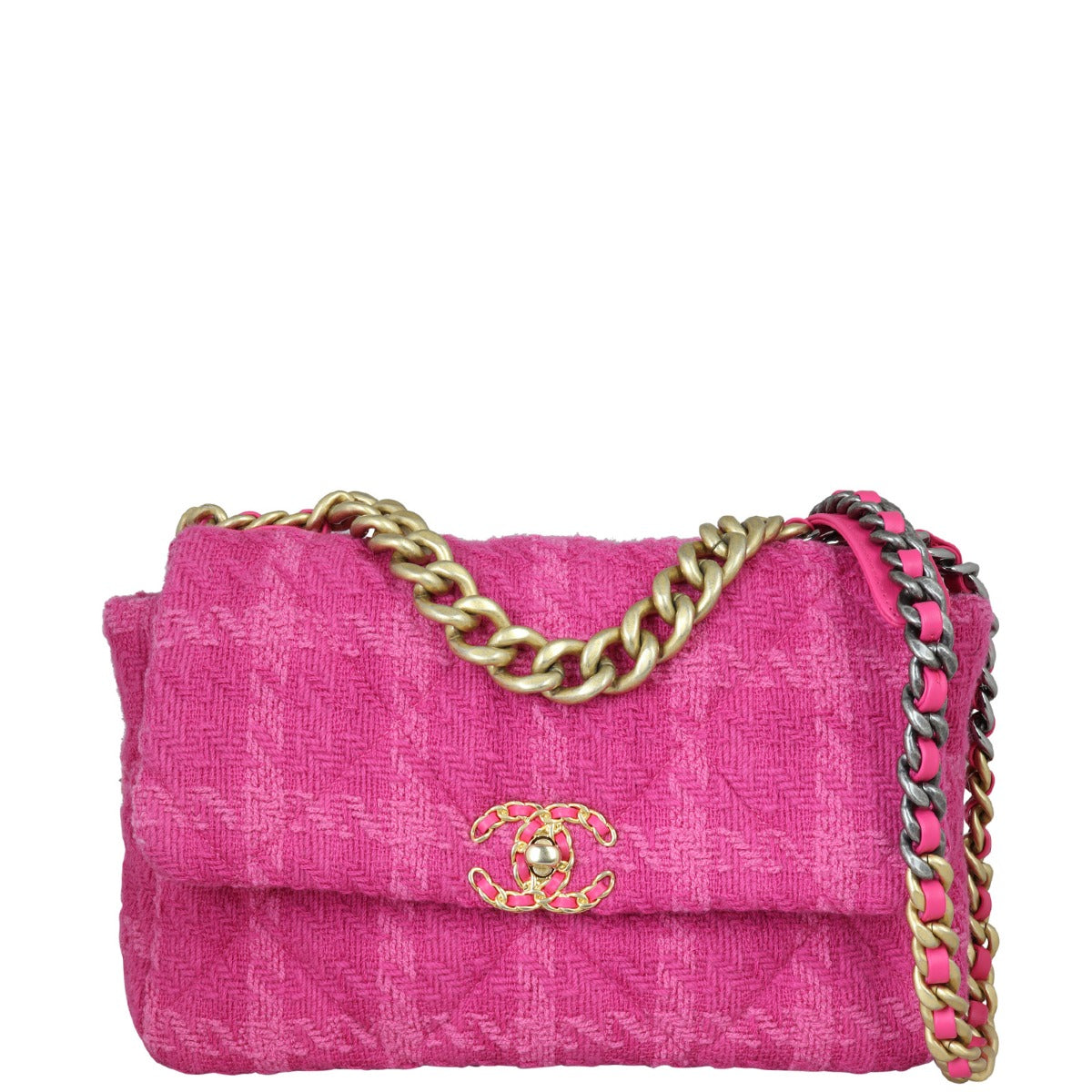 Chanel 19 Tweed Bag Pink Large Handbag