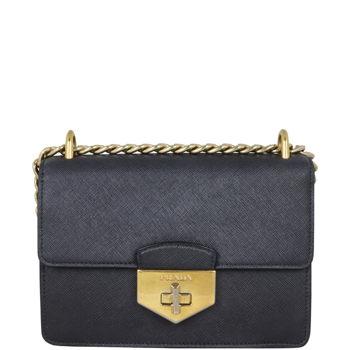 Prada Saffiano Turn Lock Shoulder Bag Chain
