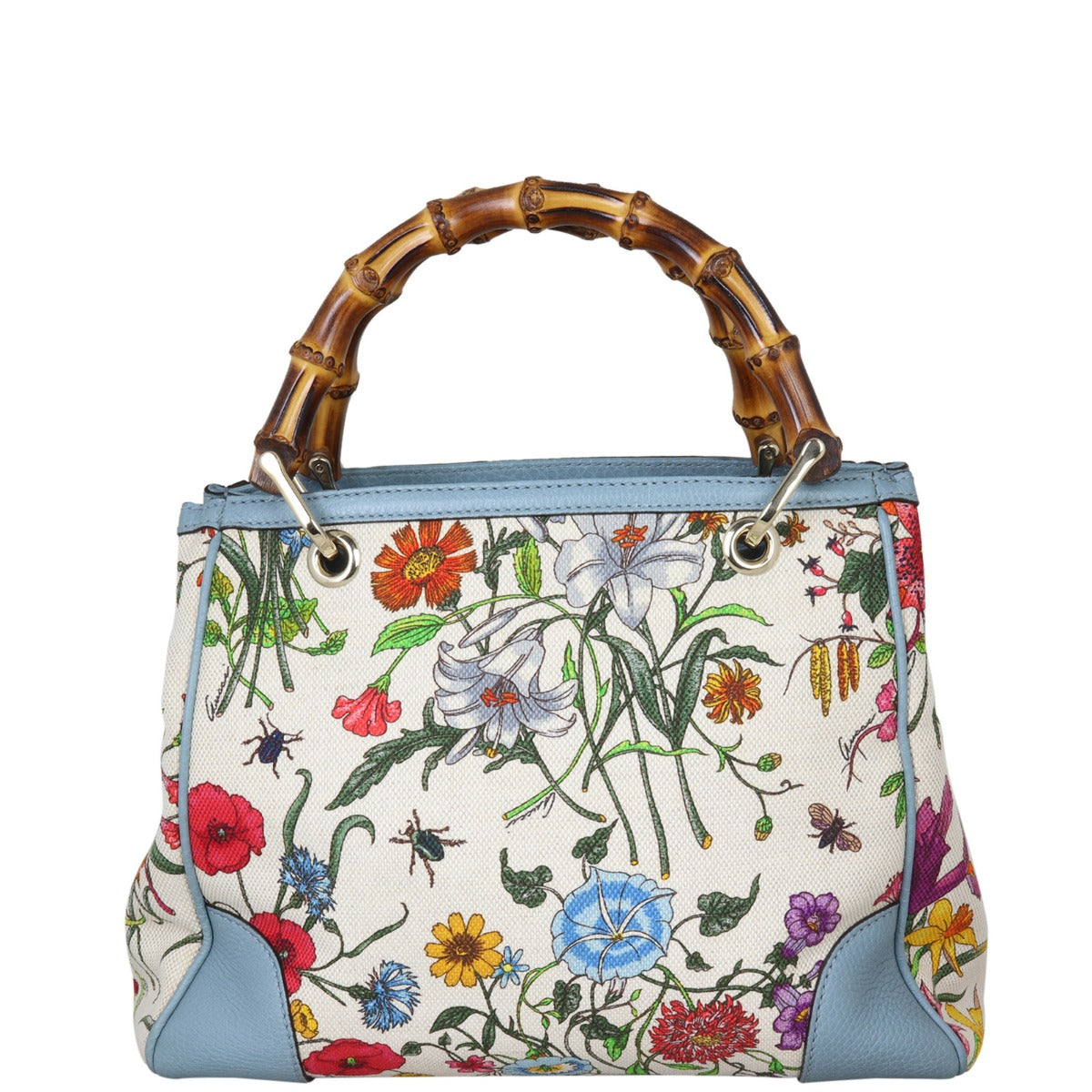 Gucci Bamboo Handle Floral Canvas Tote
