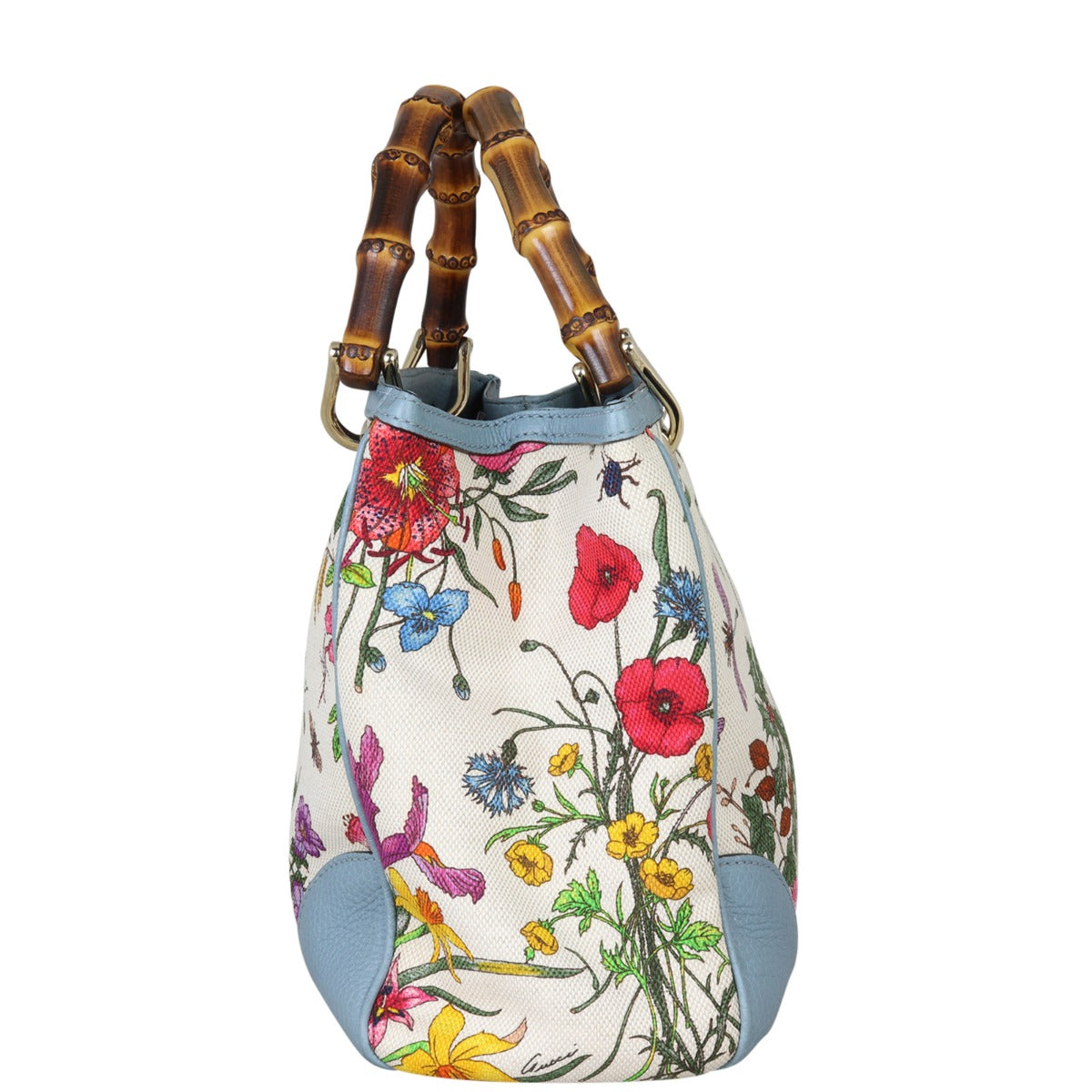 Gucci Bamboo Handle Floral Canvas Tote