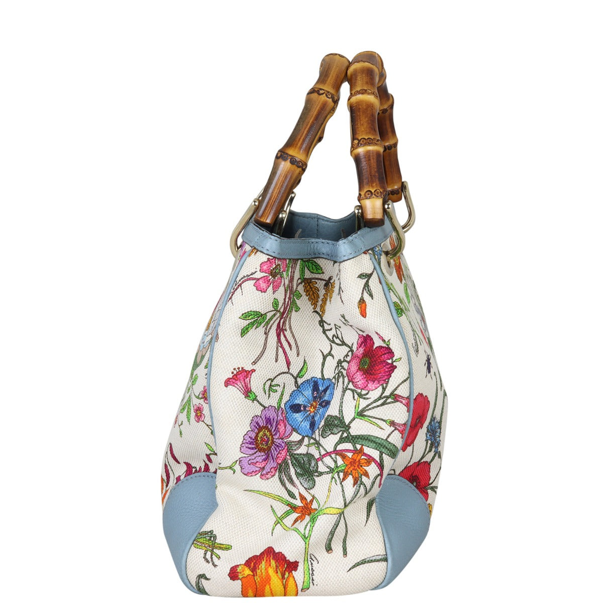 Gucci Bamboo Handle Floral Canvas Tote