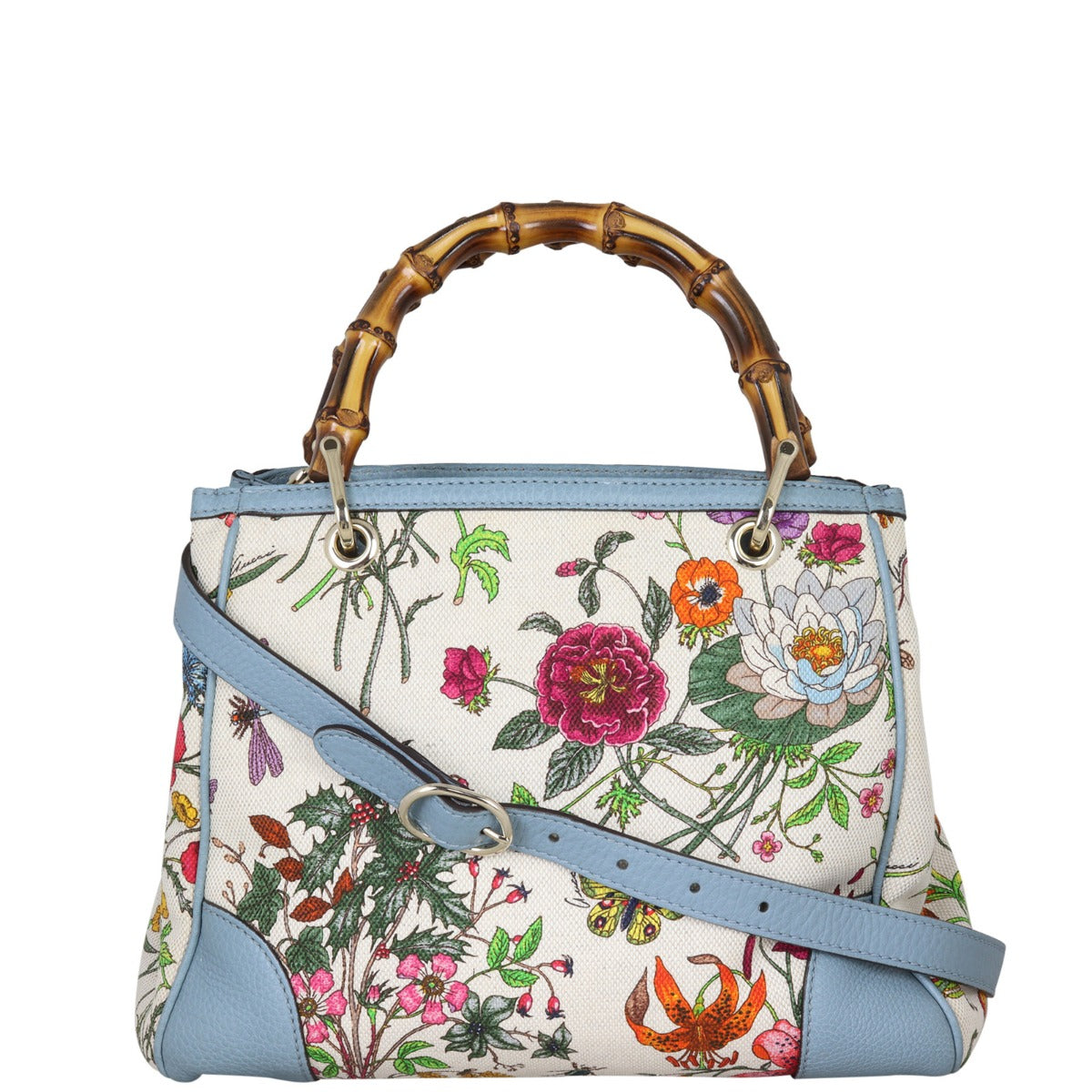 Gucci Bamboo Handle Floral Canvas Tote