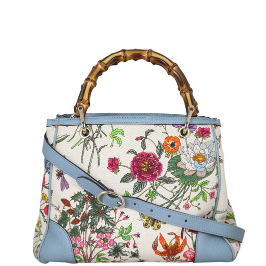 Gucci Bamboo Handle Floral Canvas Tote