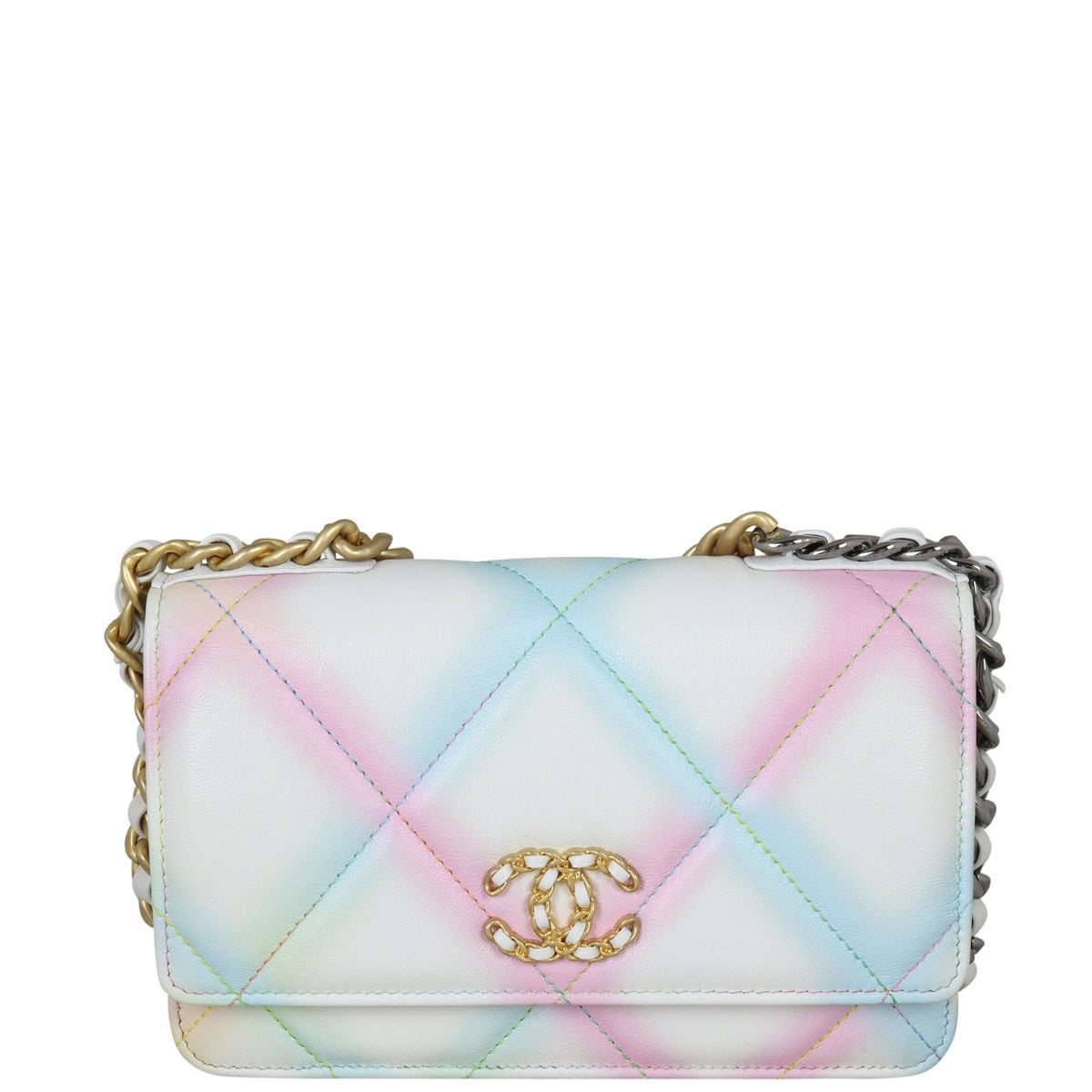 Chanel 19 Wallet on Handbag White Chain