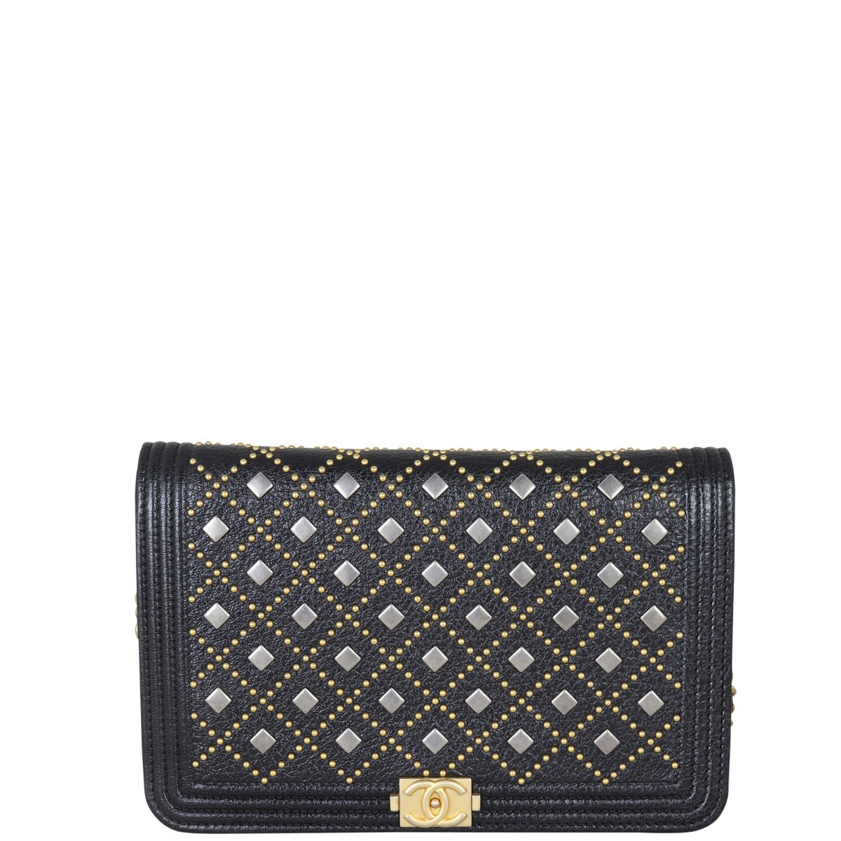 Chanel Boy Wallet on Grained Calfskin Handbag Black Chain