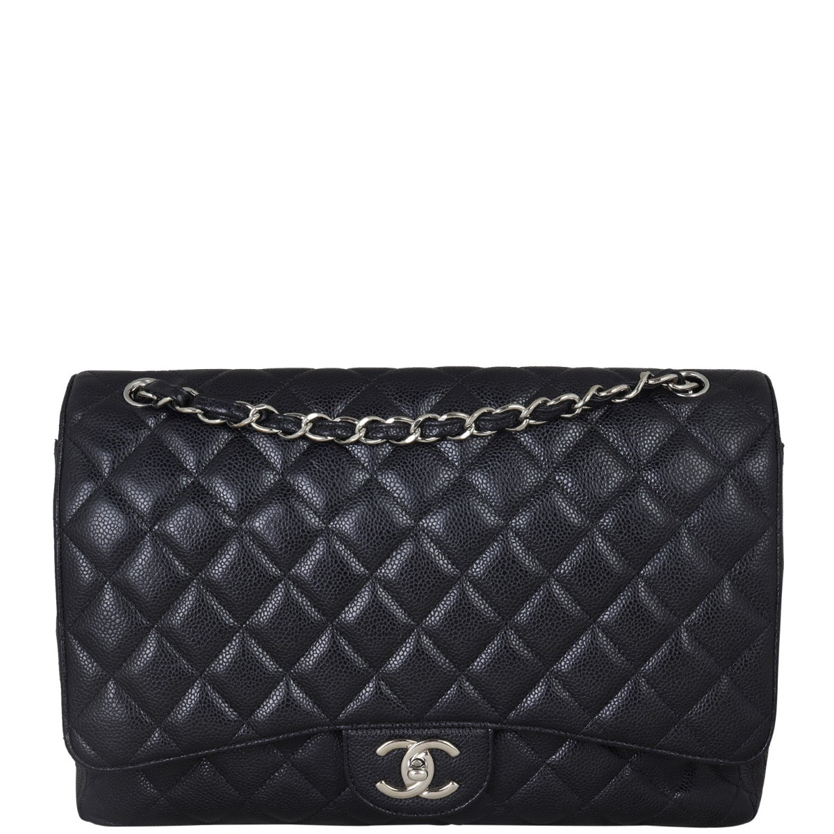 Chanel Classic Double Maxi Hardware Handbag Black Silver