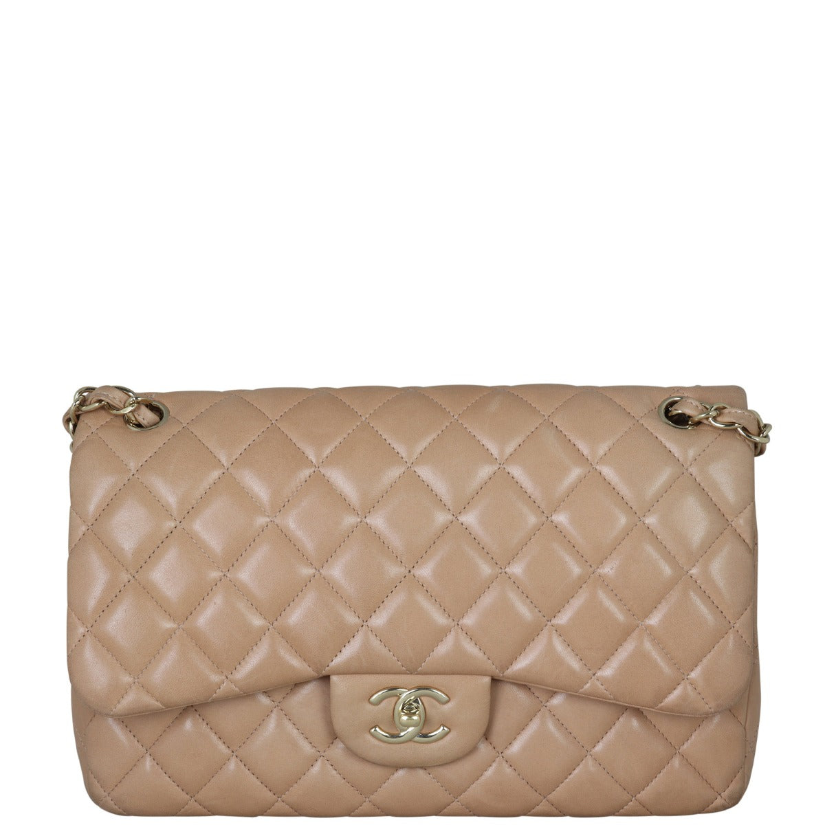 Chanel Classic Double Jumbo Lambskin Handbag Beige Flap