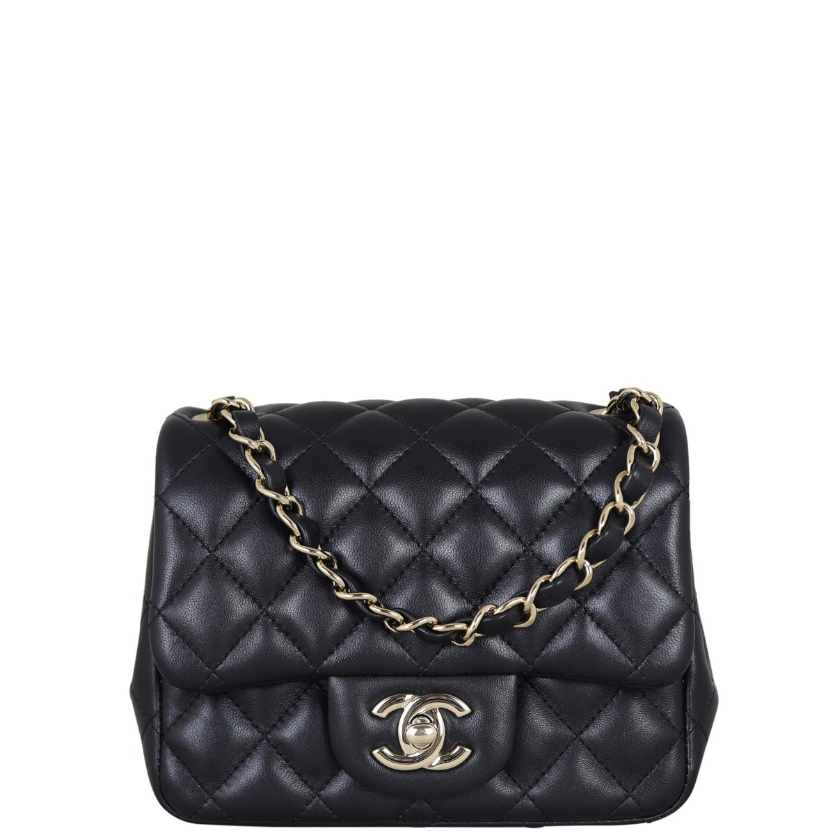Chanel Classic Square Lambskin GHW Handbag Black Mini Mini Bag