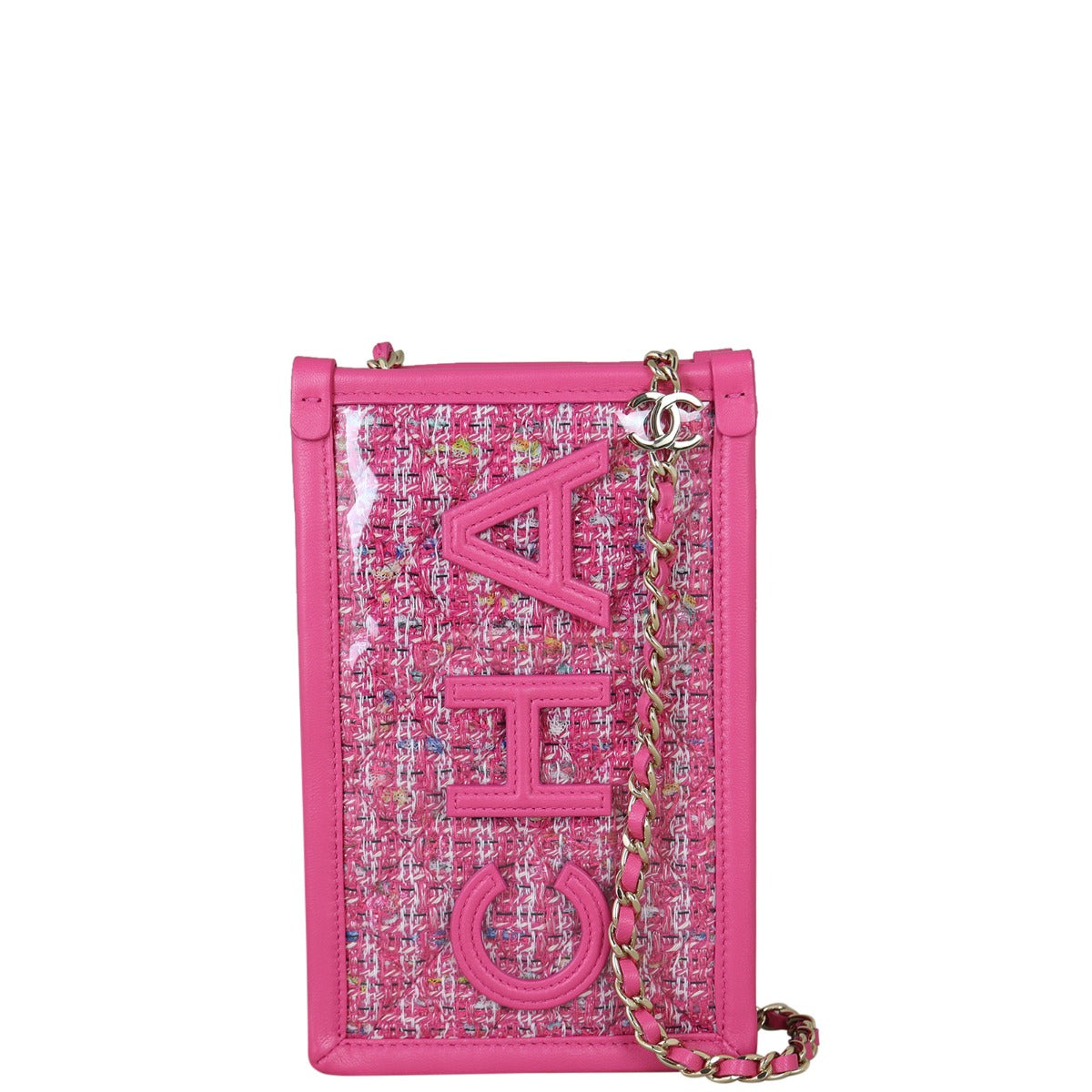 Chanel Tweed Phone Clutch with Chain Logo Clutch Bag