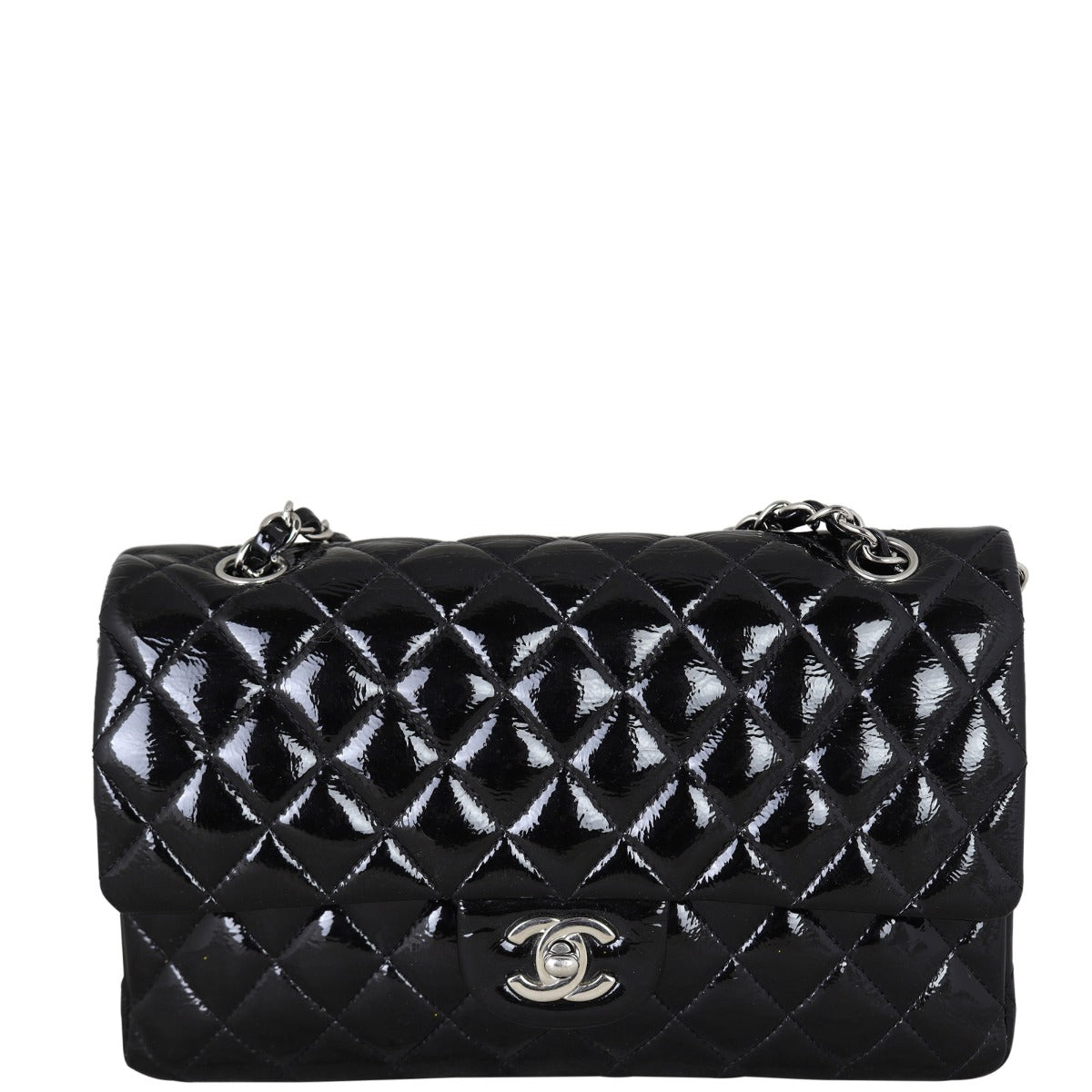 Chanel Classic Double Patent Handbag Black Medium