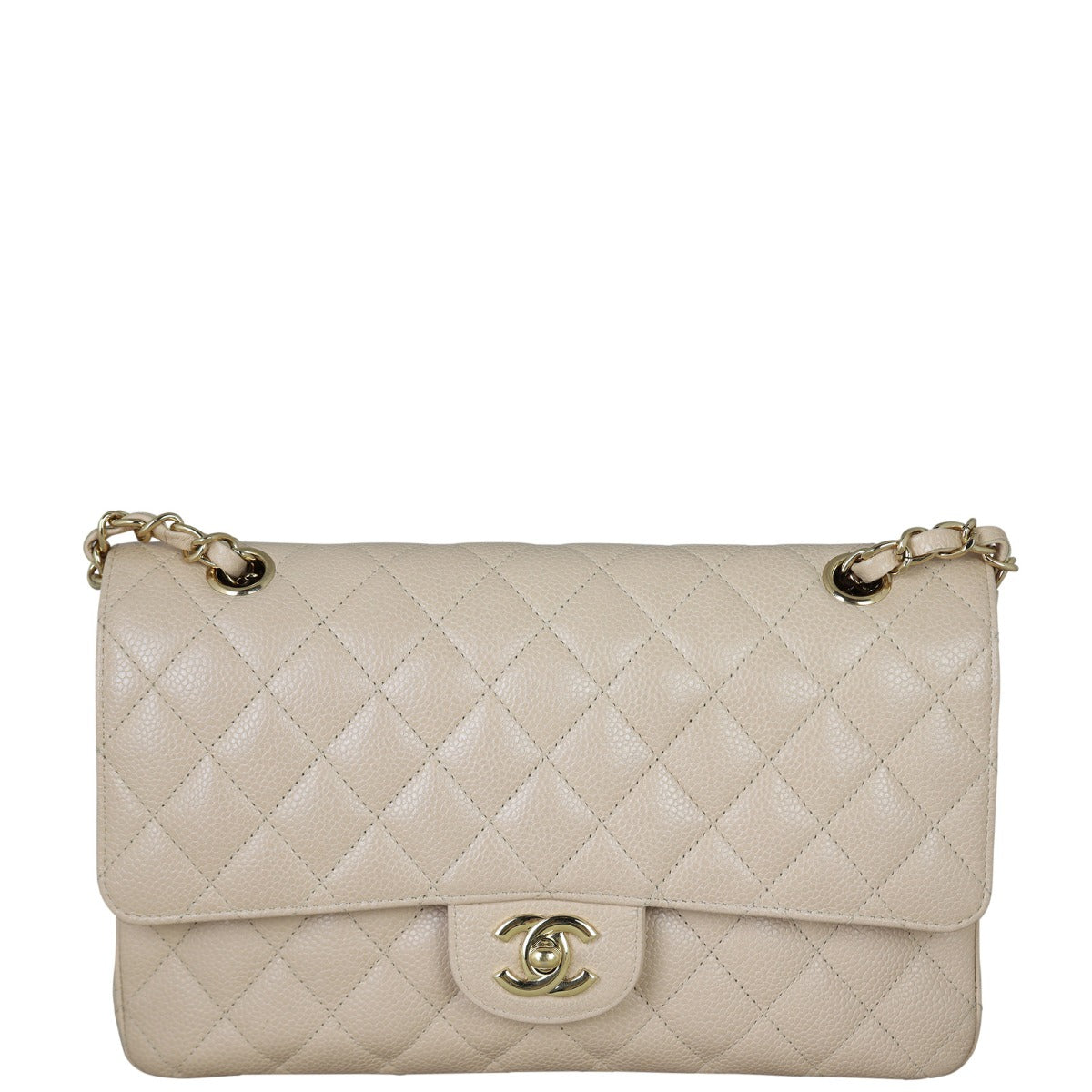 Chanel Classic Double Caviar Handbag Beige Medium