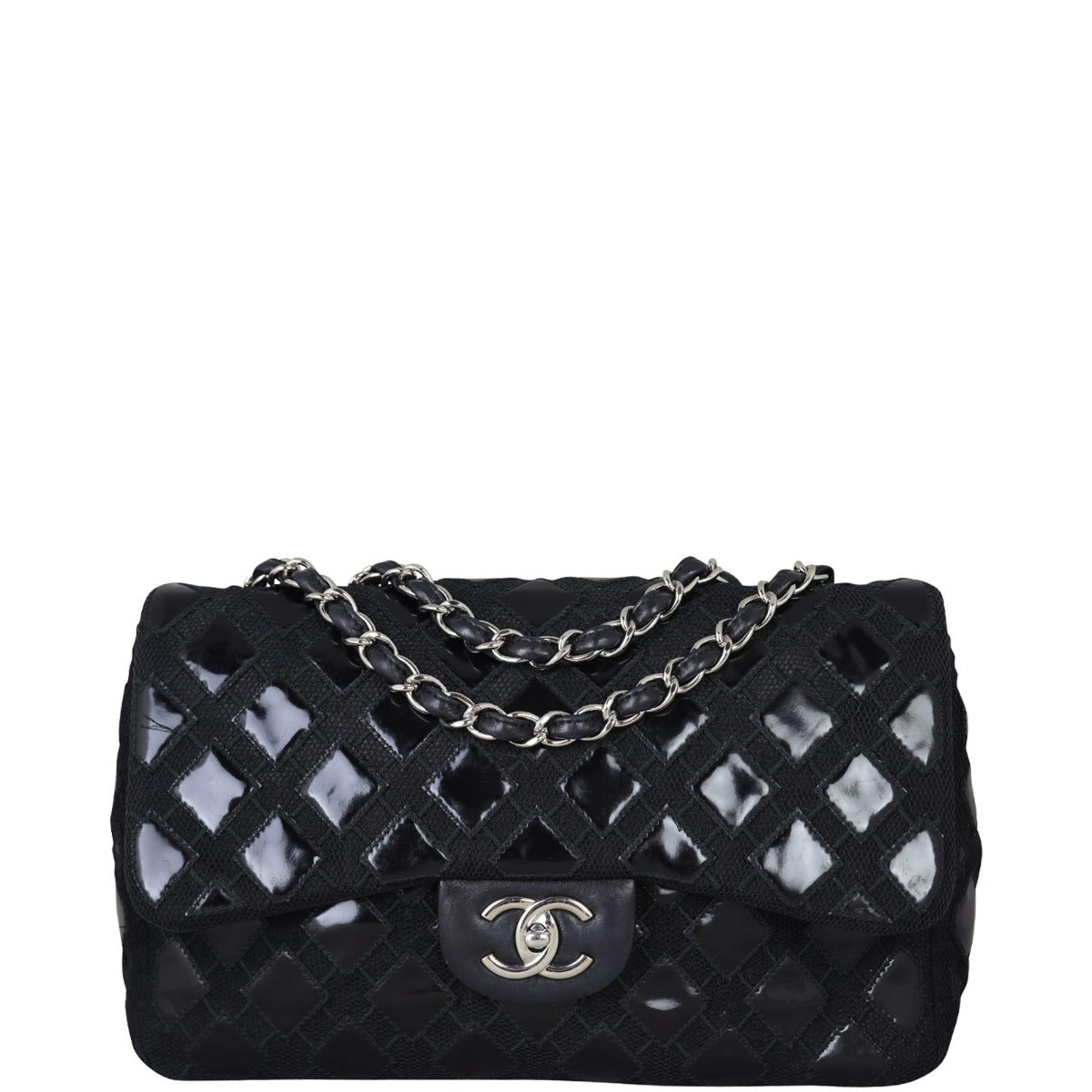 Chanel Classic Single Jumbo Mesh Patent 14 Series Flap Handbag