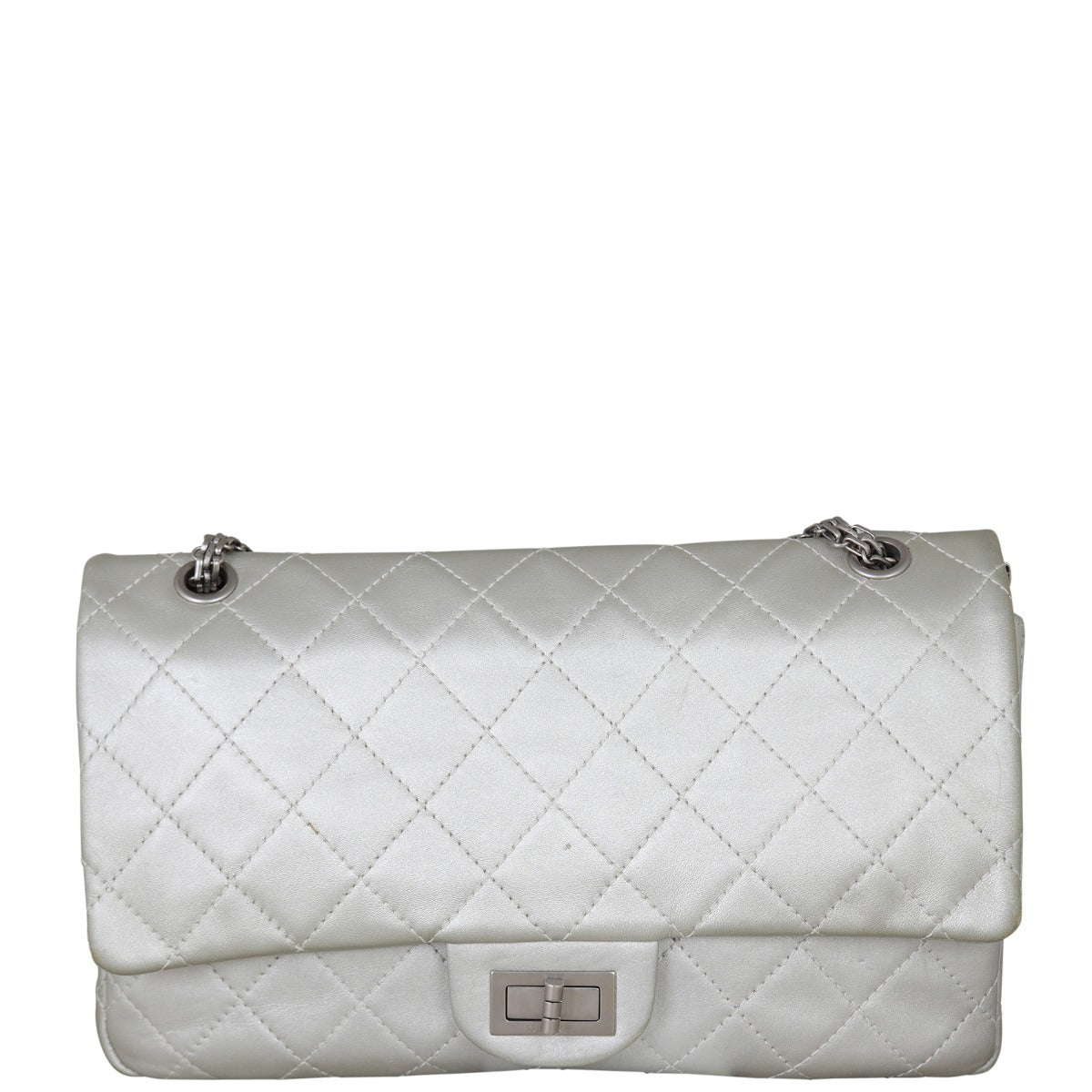 Chanel 2.55 Reissue 227 Double Bag Silver Flap Handbag