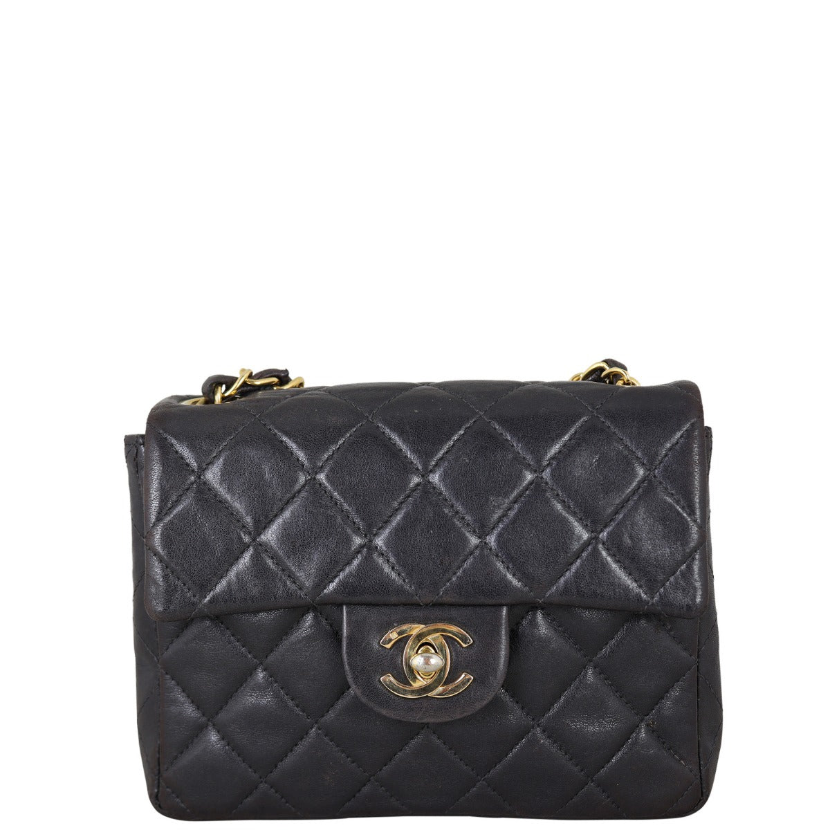 Chanel Classic Flap Square Lambskin Handbag Quilted Black Mini Bag