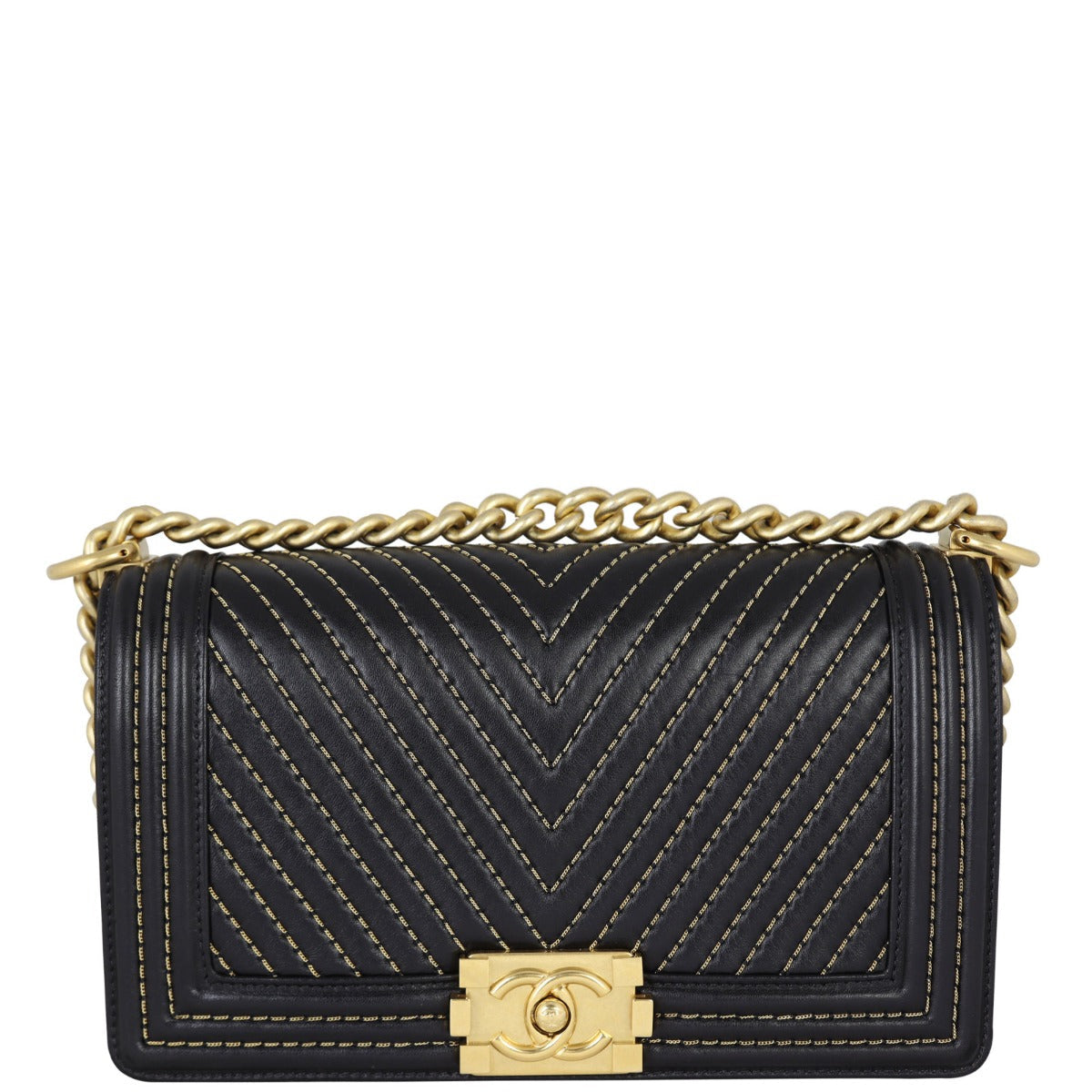 Chanel Boy Old Chevron Chains Handbag Medium
