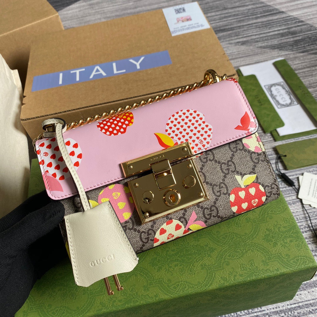 gg Padlock gg Strawberry , Beige Small Shoulder Bag 3