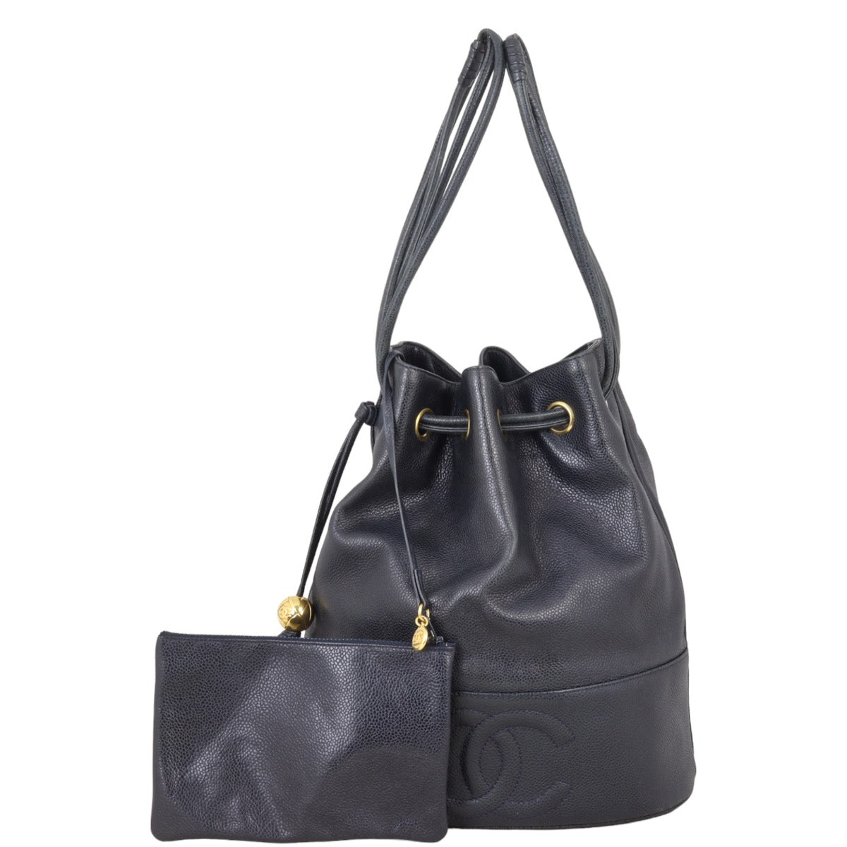 Chanel CC Drawstring Bag Black Bucket Jewelry