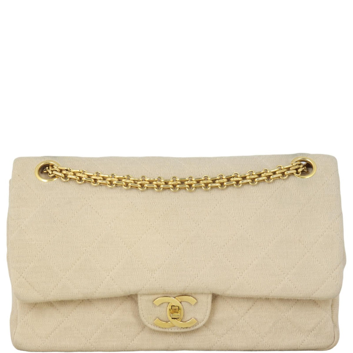 Chanel Classic Double Flap Jersey Handbag Quilted White Shoulder Bag