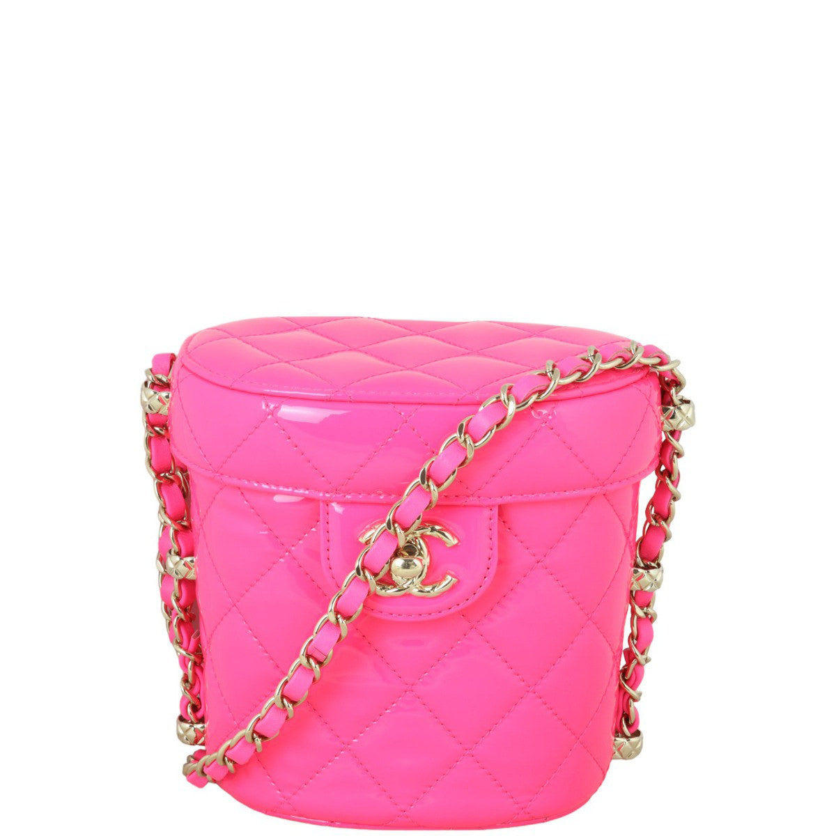 Chanel CC Vani-Tea Case Patent Handbag Quilted Pink Crossbody Bag