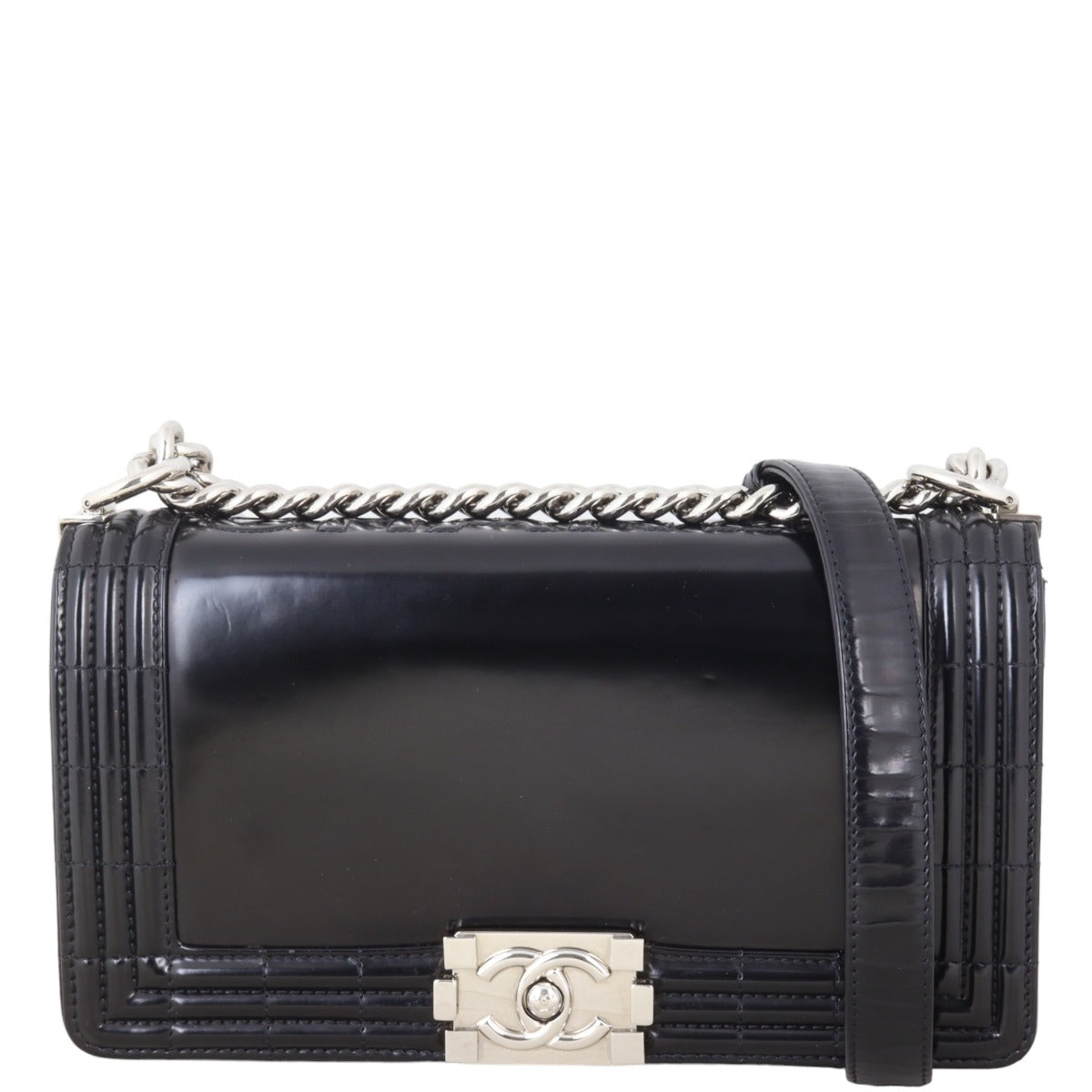 Chanel Boy Old Glazed Handbag Black Medium Crossbody Bag