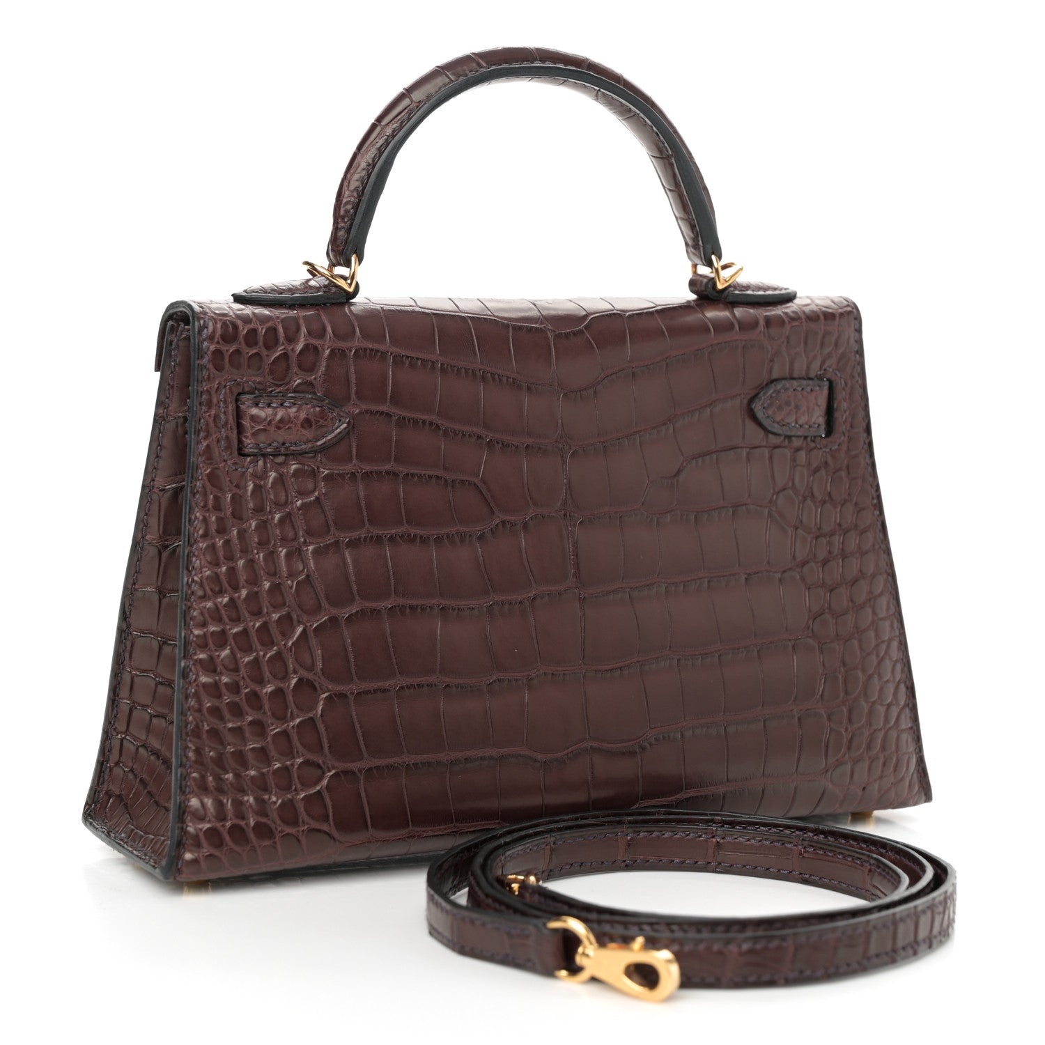 Hermes Matte Alligator Kelly Sellier Havane Handbag Mini Travel Bag