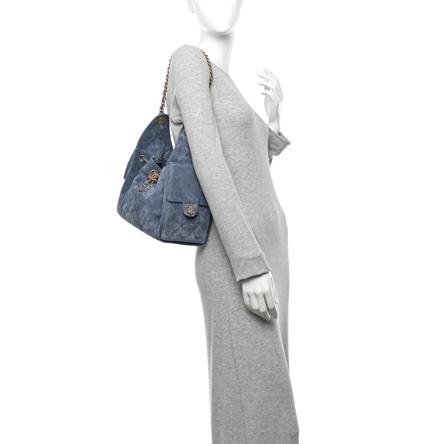 Chanel Suede Quilted Small 25 Handbag Blue