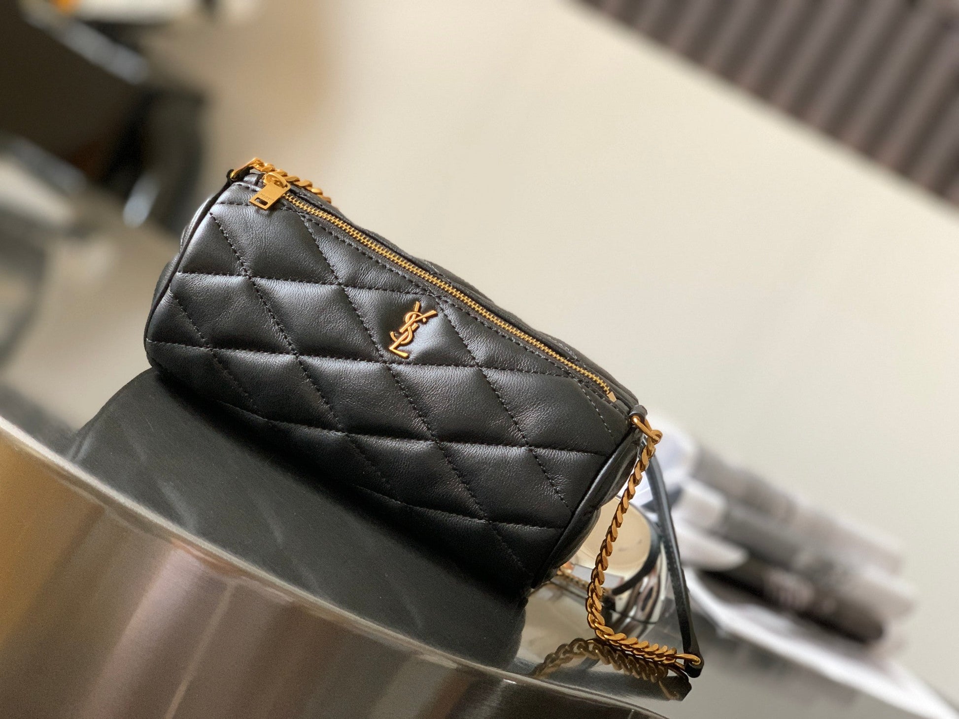 YSL Saint Laurent Sade Tube 7.9in 20cm Black Mini Bag