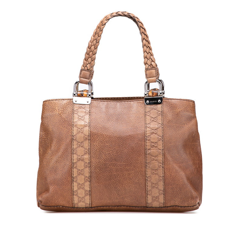 Gucci ssima Bamboo Handbag Leather Travel Bag